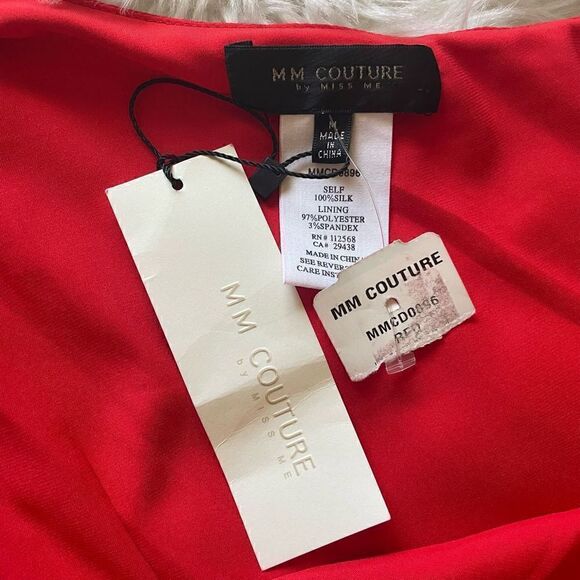 MM Couture One Shoulder Silk Mini Dress Red Medium - Picture 5 of 6